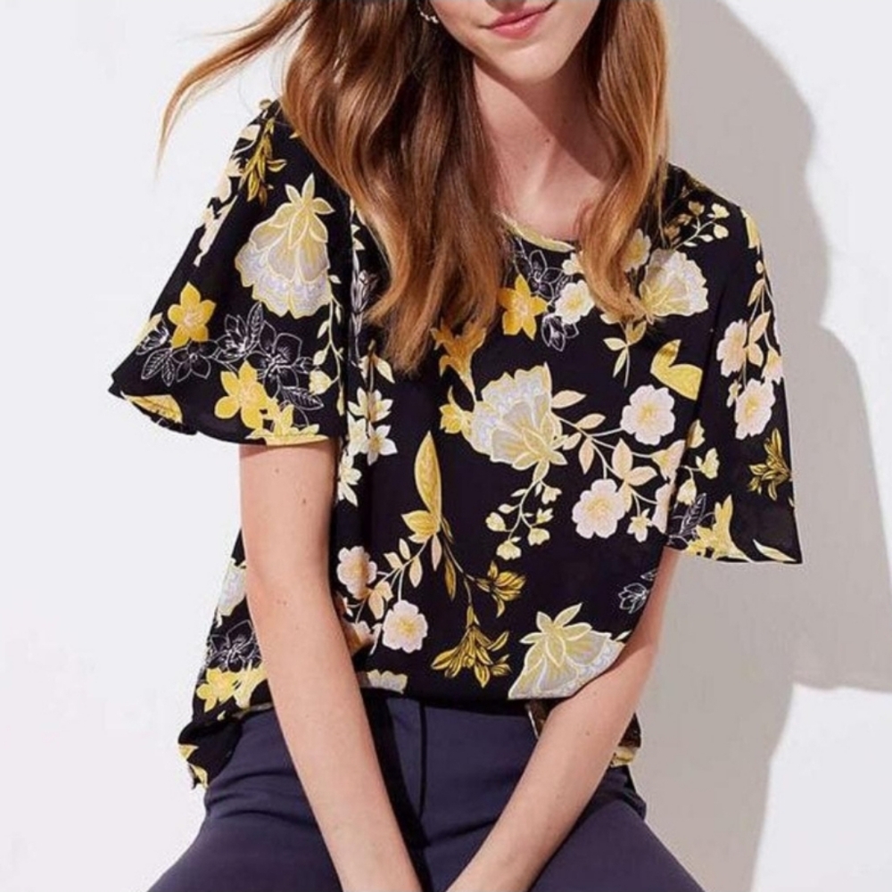LOFT Black Floral Blouse